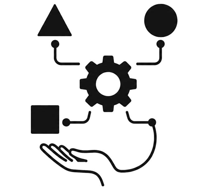 Gear connected to system symbols representing engineering operations