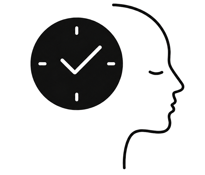 Clock and profile outline representing reliable delivery timing