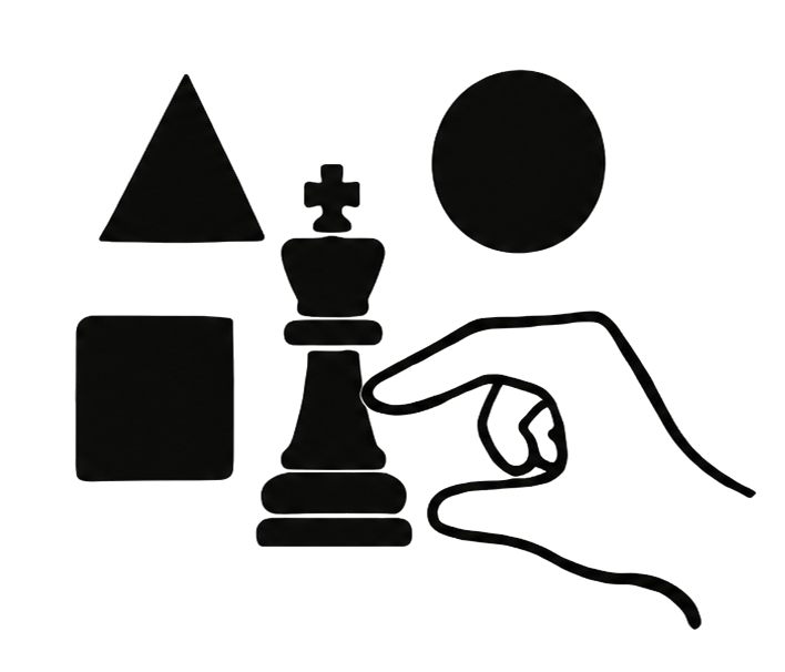Strategic chess piece and geometric shapes representing planning decisions