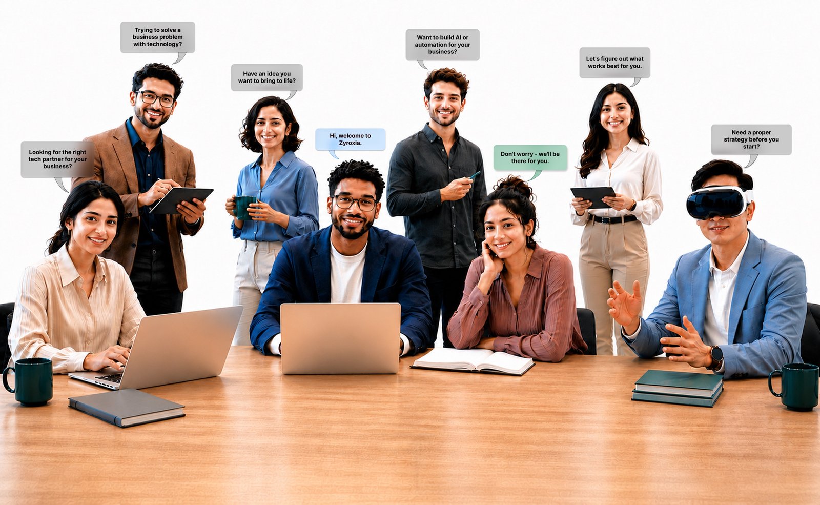 Zyroxia team with business technology questions and support messages